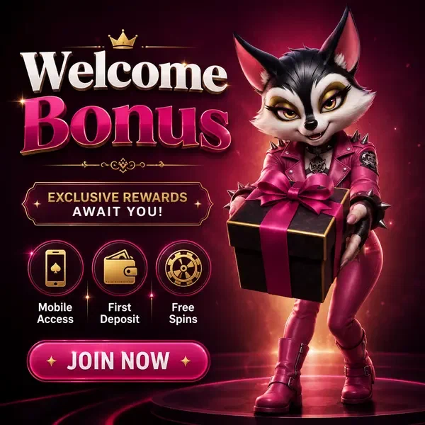 Procione antropomorfo che presenta il regalo del bonus di benvenuto nell'interfaccia dell'app mobile