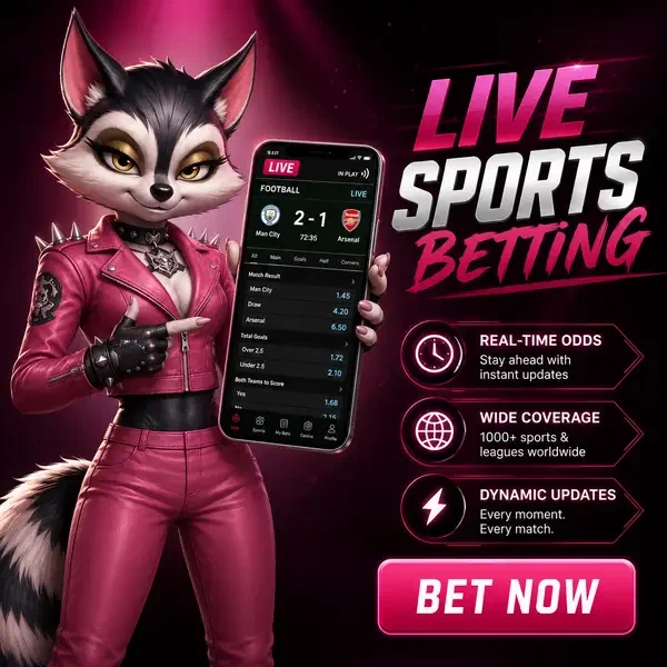 Procione presentatore sicuro mostra quote di scommesse sportive live su smartphone luminoso a Rockyspin